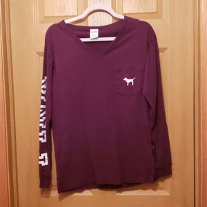 V-Neck Burgundy Long Sleeve Shirt by Pink